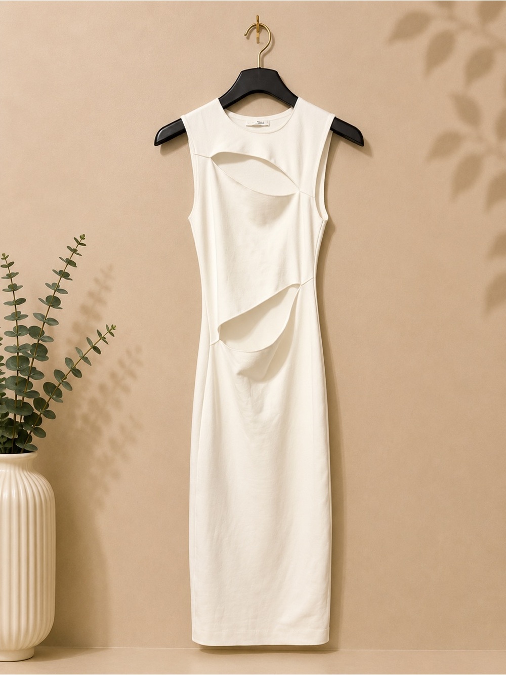 Zara Cream Cutout Midi Sheath Dress